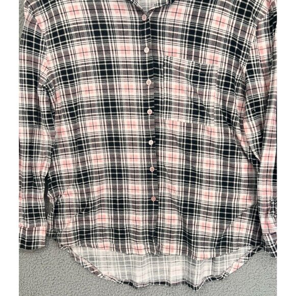 Rue 21 Women's Black/Pink Plaid Button Down Long Sleeve Stretch Shirt Size XL - Picture 3 of 10